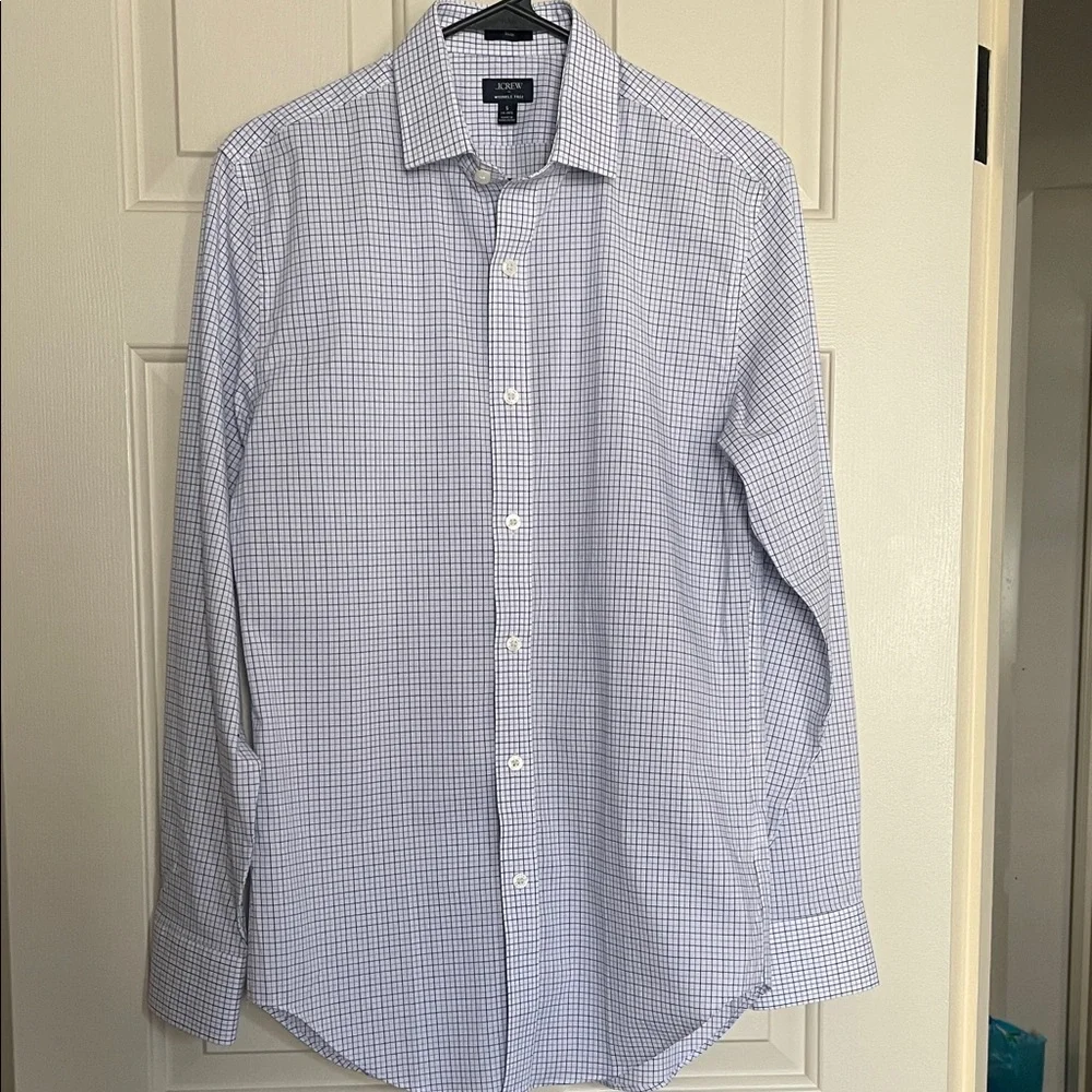 J. Crew Men's WhiteBlue Tat Slim Wrinkle Free Button Down Dress Shirt Size Small
